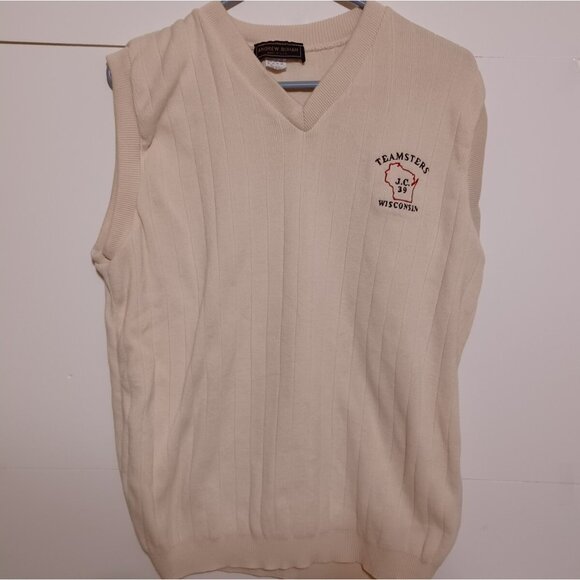 Rohan Other - Andrew Rohan Mens TeamstersSweater Vest Size Large Black Tight Knit Embroidered